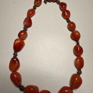 Elegant Orange Beaded Necklace with Floral Accents